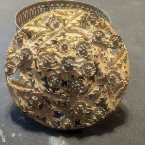 Vintage Floral Gold Metal Trinket Box